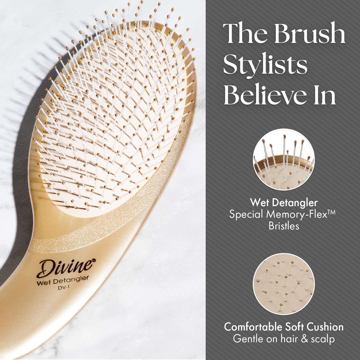 Olivia Garden Divine ball-point tips close-up highlighting scalp-friendly detangling.
