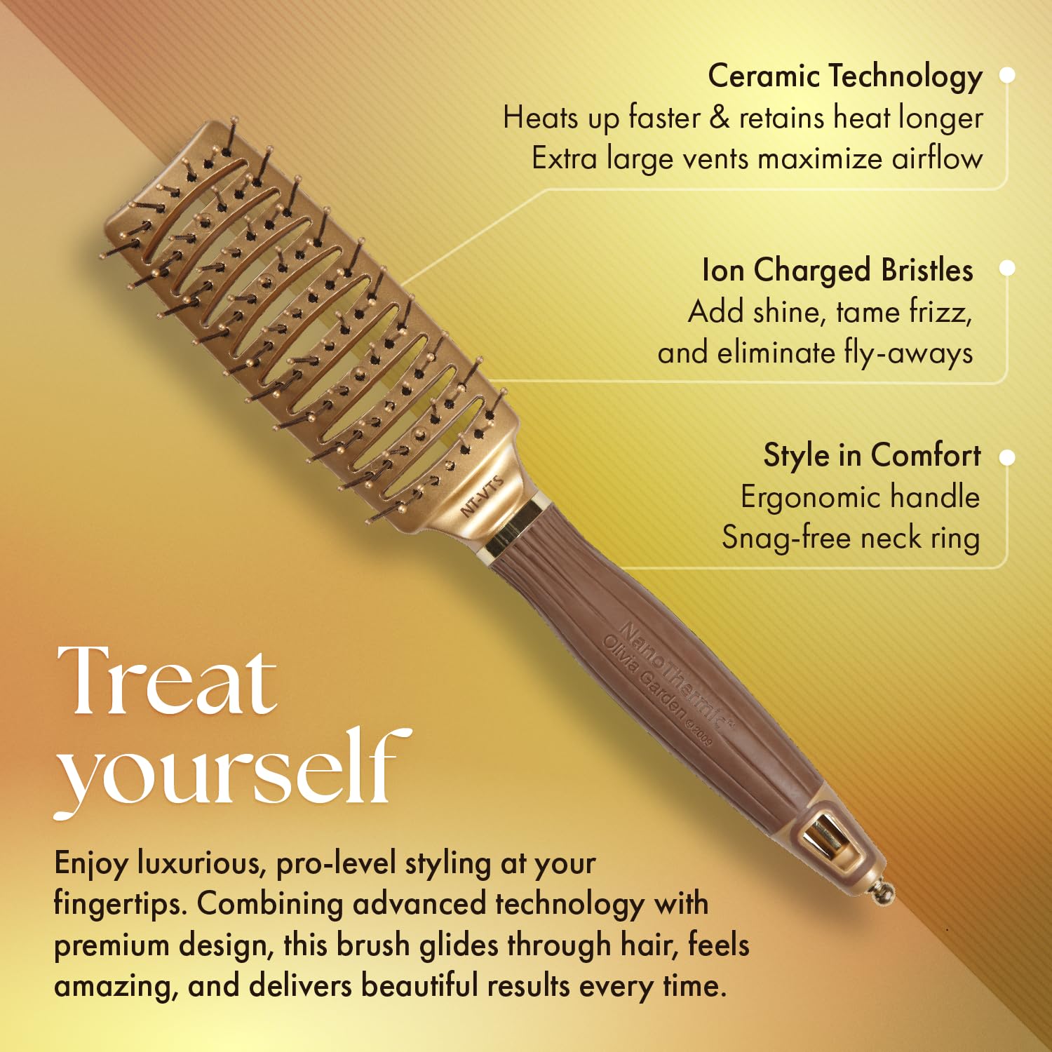 Olivia Garden NanoThermic brush close up of snag-free handle design