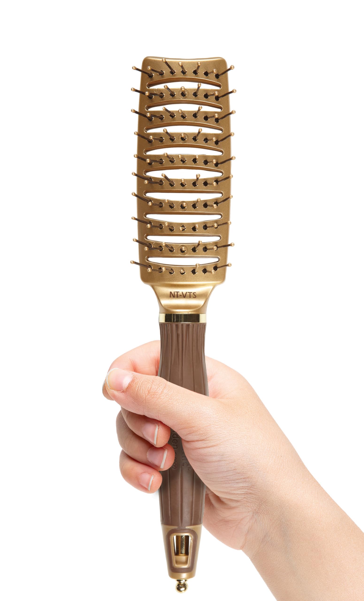 Olivia Garden NanoThermic brush side view; ergonomic grip for comfortable daily use