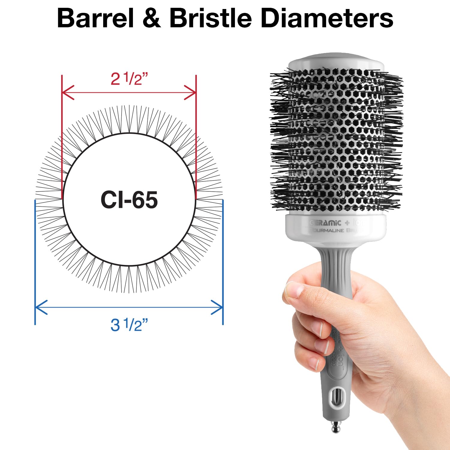 Olivia Garden CI-65 brush vented barrel closeup highlights airflow efficiency for quicker drying.