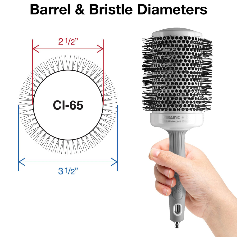 Olivia Garden CI-65 brush vented barrel closeup highlights airflow efficiency for quicker drying.