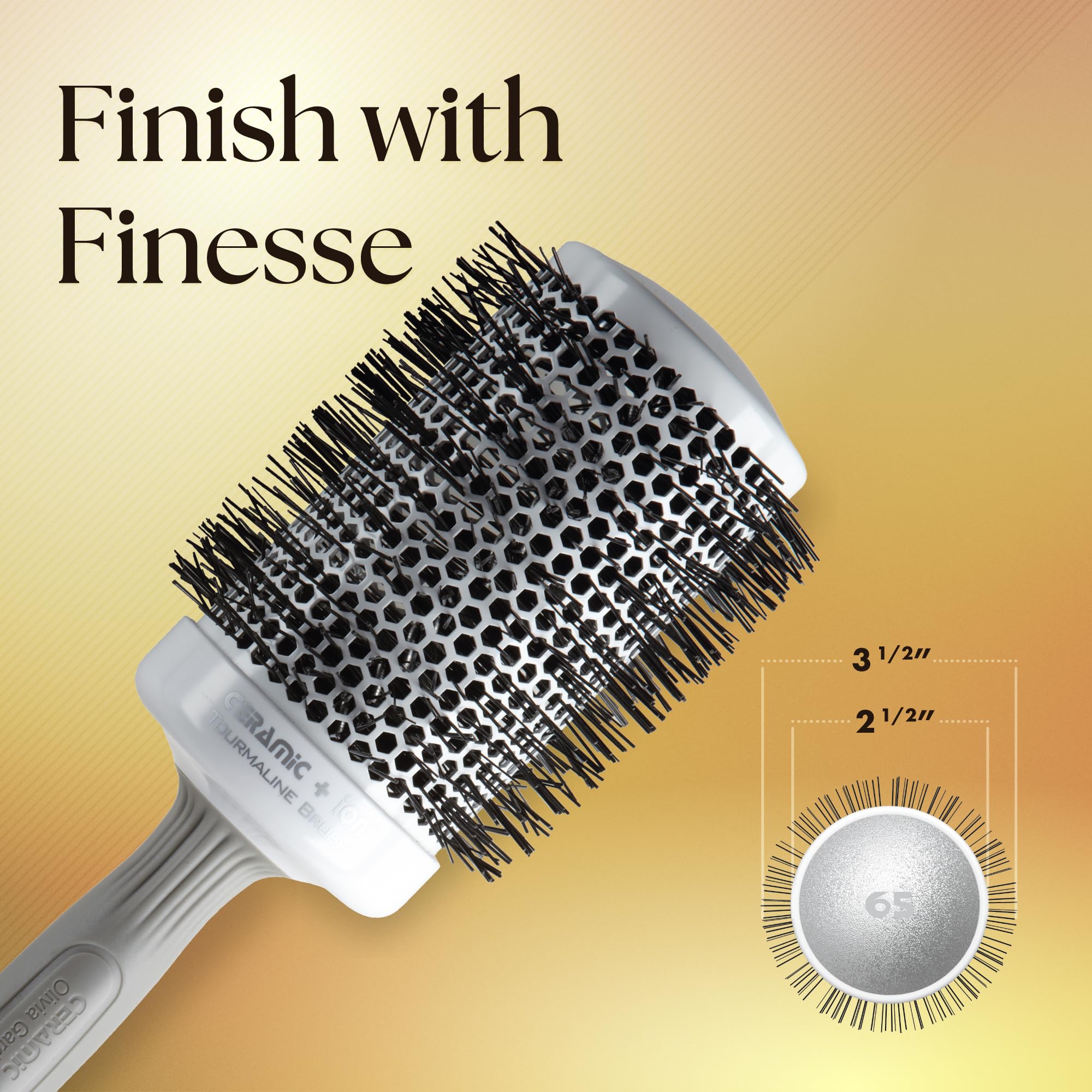 Olivia Garden CI-65 brush white-grey colorway with professional aesthetic for salon-to-home use.