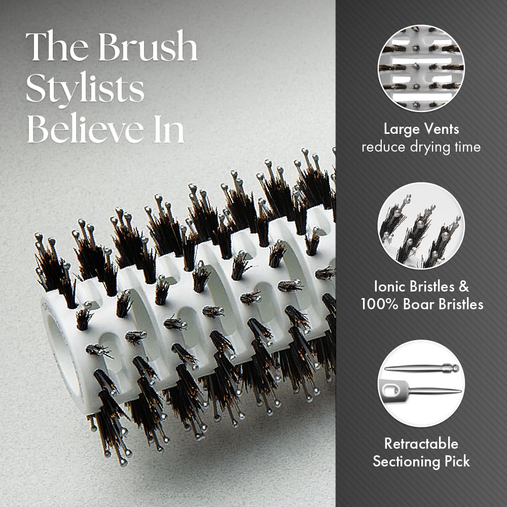 Olivia Garden Ceramic+Ion Turbo Vent Pro brush closeup demonstrates easy parting with the retractable pick.