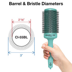 Olivia Garden CI-55BL barrel closeup showing airflow holes for faster styling