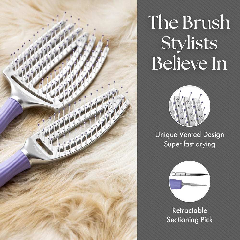 Olivia Garden finger brush curved paddle supports comfortable styling.