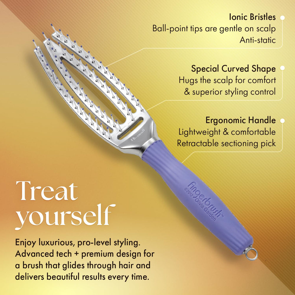 Olivia Garden finger brush detangling action minimizes snags during brushing.
