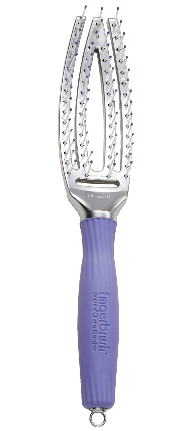 Olivia Garden finger brush scalp-hugging paddle aids gentle detangling with soothing scalp massage.