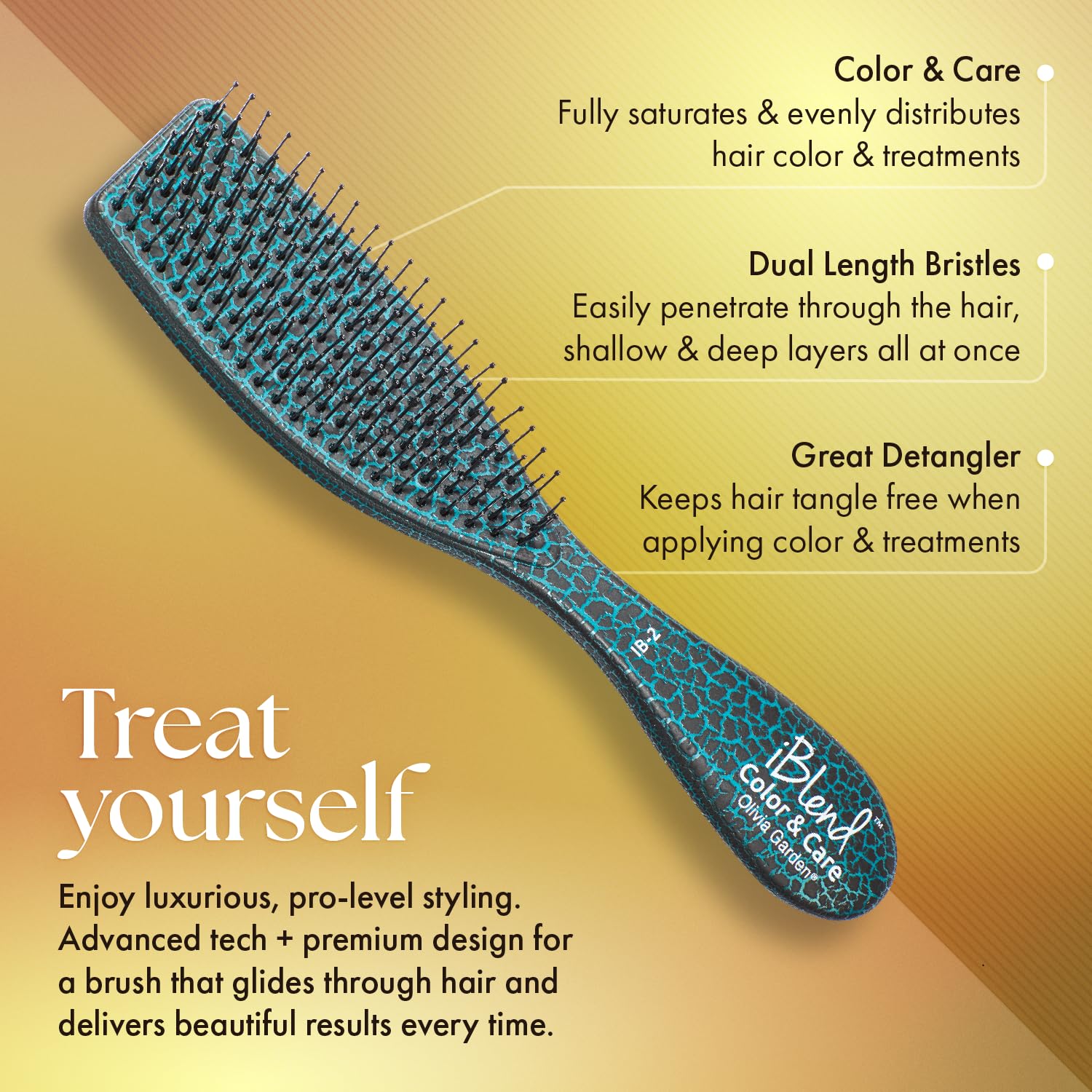 Olivia Garden iBlend IB-2 teal brush dual-bristles penetrate layers for thorough coverage.