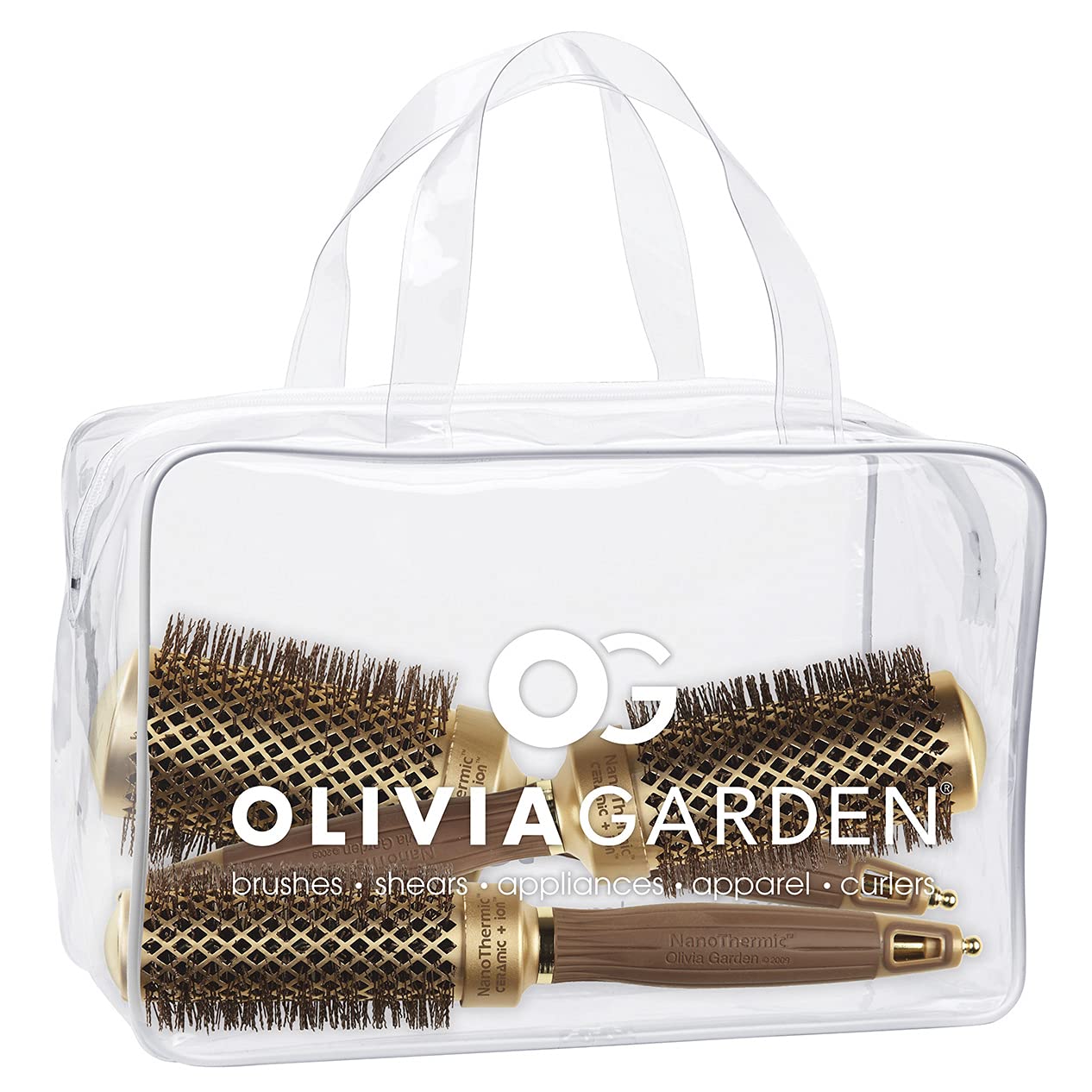 Olivia Garden NanoThermic ceramic ion round brush with 1in barrel for smooth, voluminous blowouts.