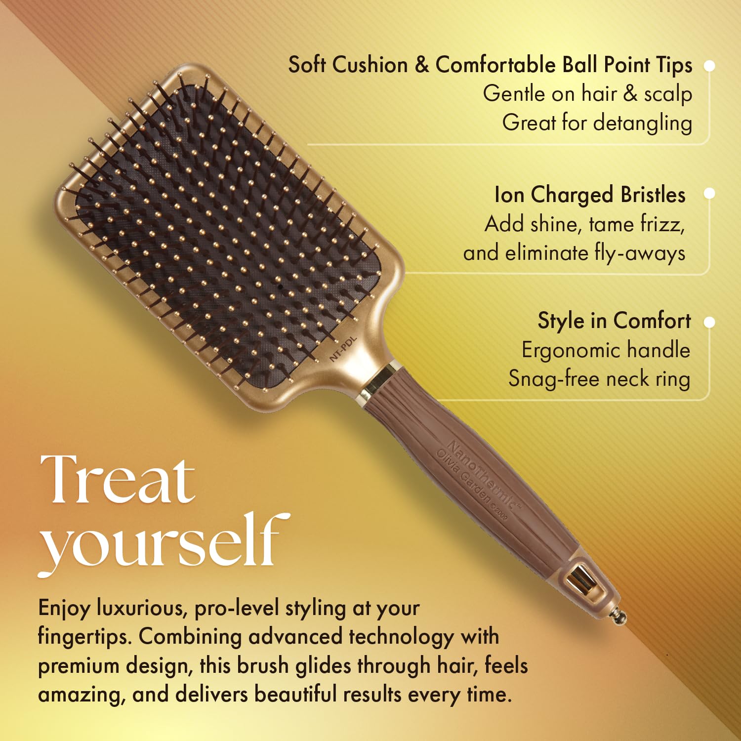 Olivia Garden NanoThermic NT-PDL paddle brush highlighting the paddle design for easy brushing