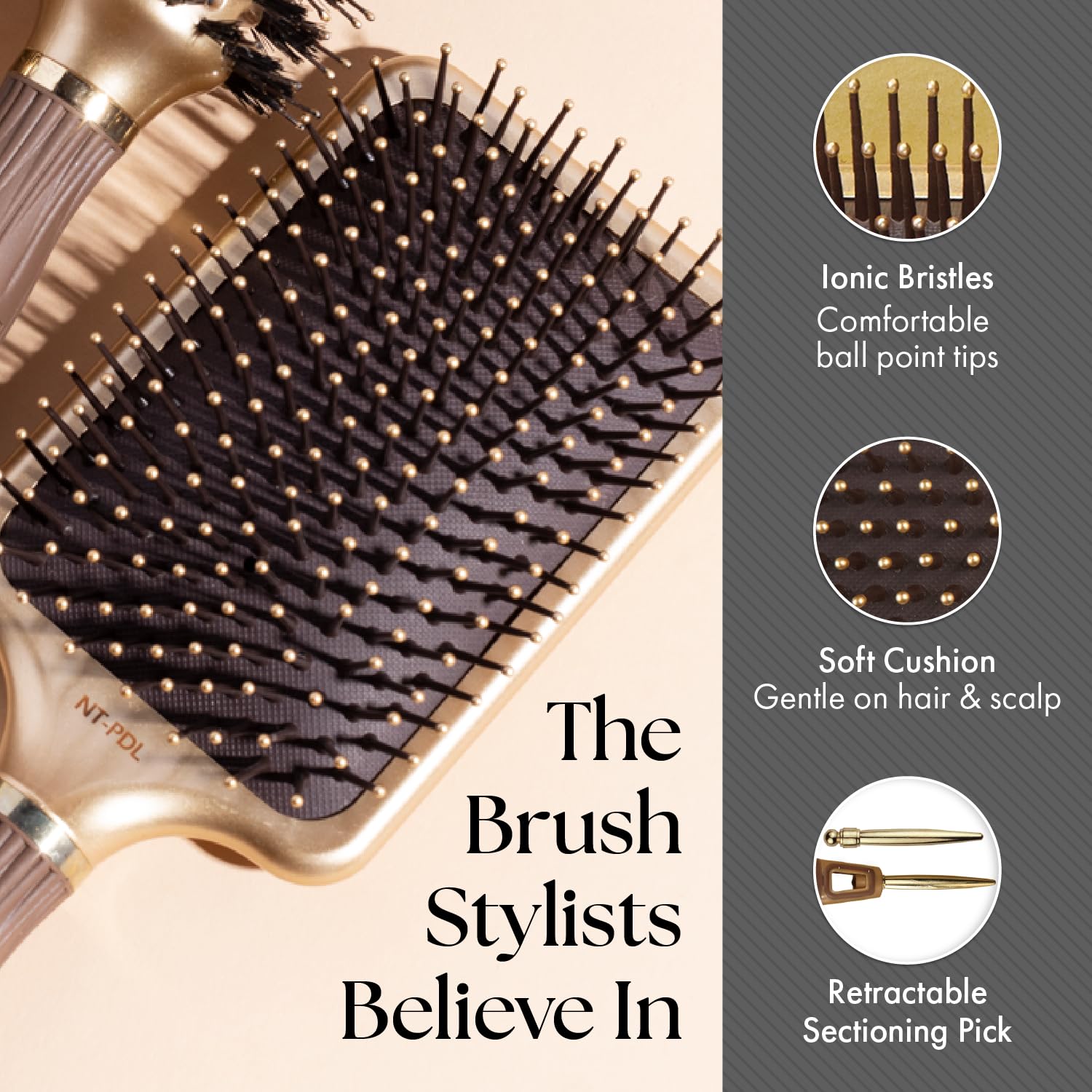 Olivia Garden NanoThermic NT-PDL closeup of soft ball tip bristles for scalp comfort