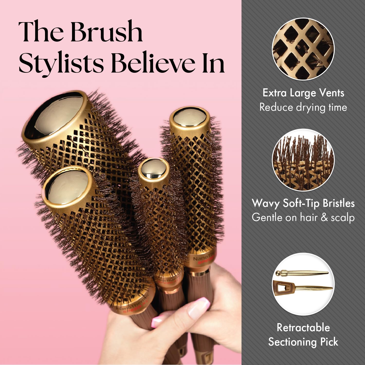 Olivia Garden NTXL-44 ergonomic grip for comfortable styling sessions.