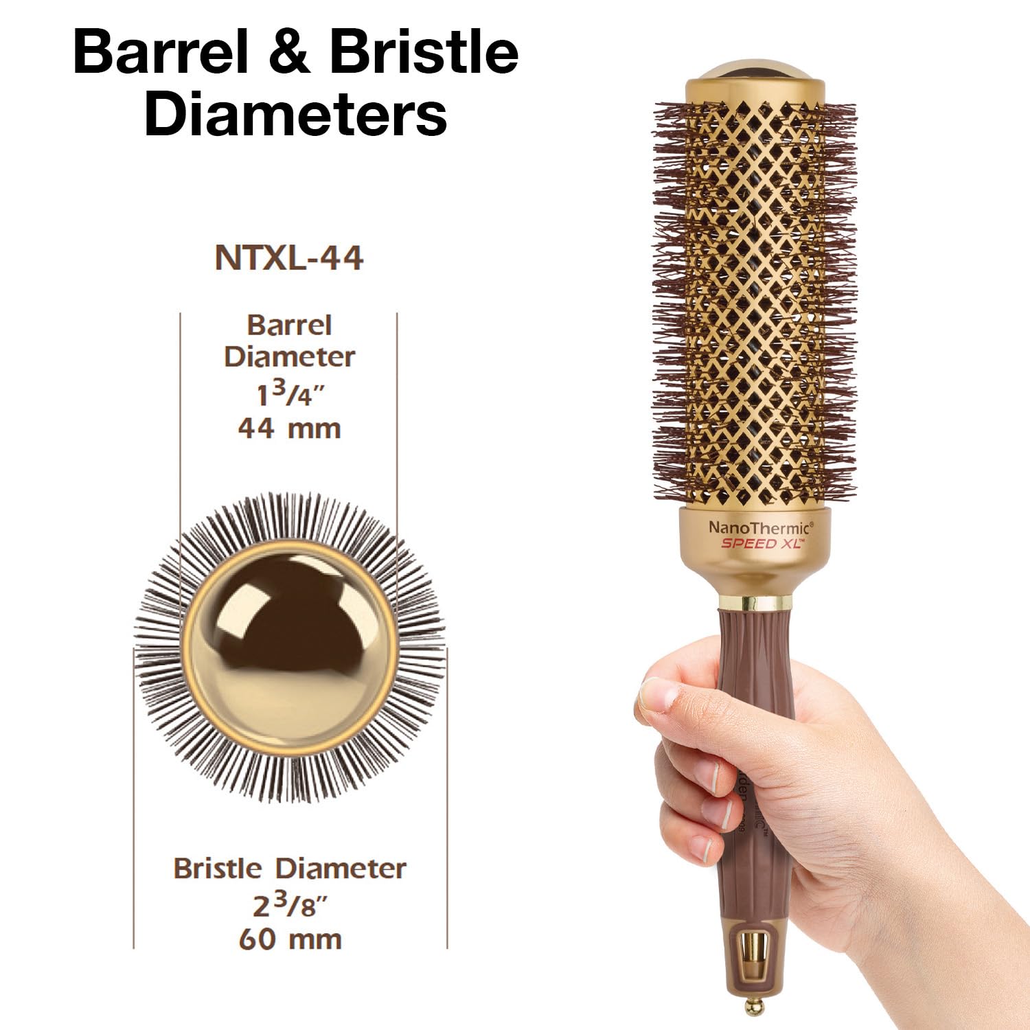 Olivia Garden NTXL-44 extra-long barrel boosts airflow for faster drying.
