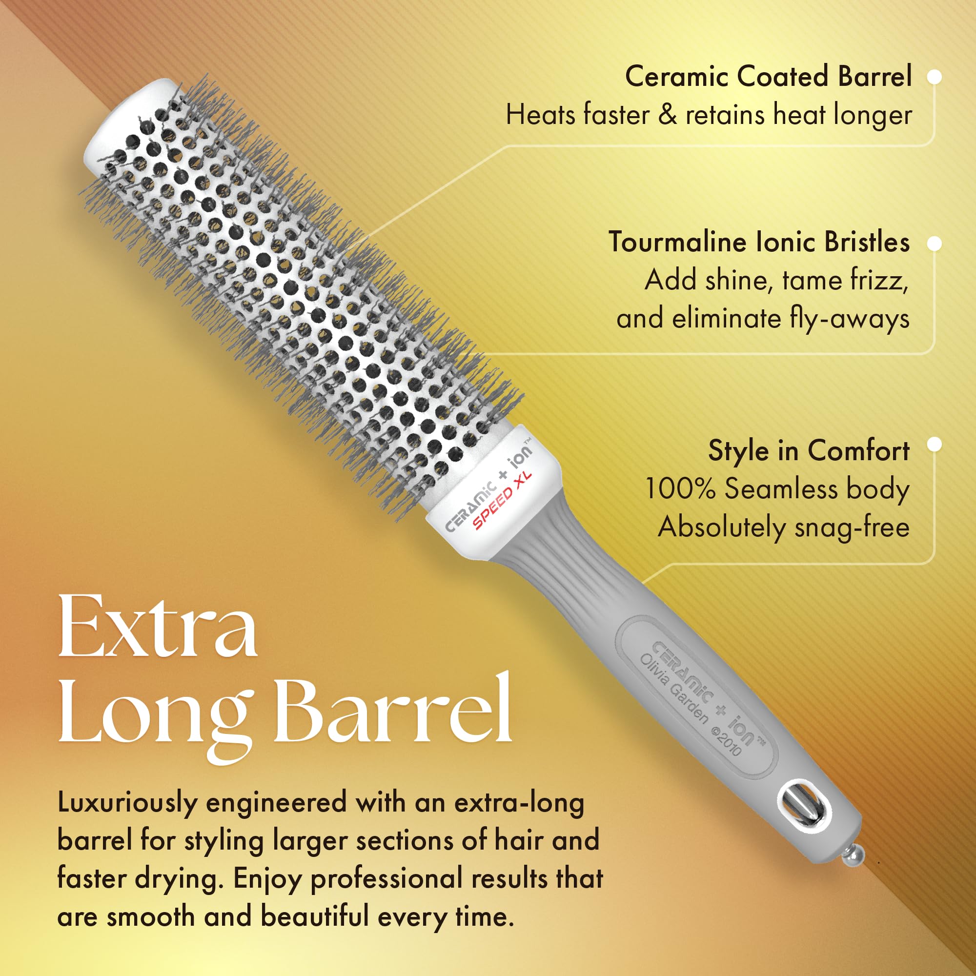 Olivia Garden soft-tip bristles gently smooth hair while boosting shine