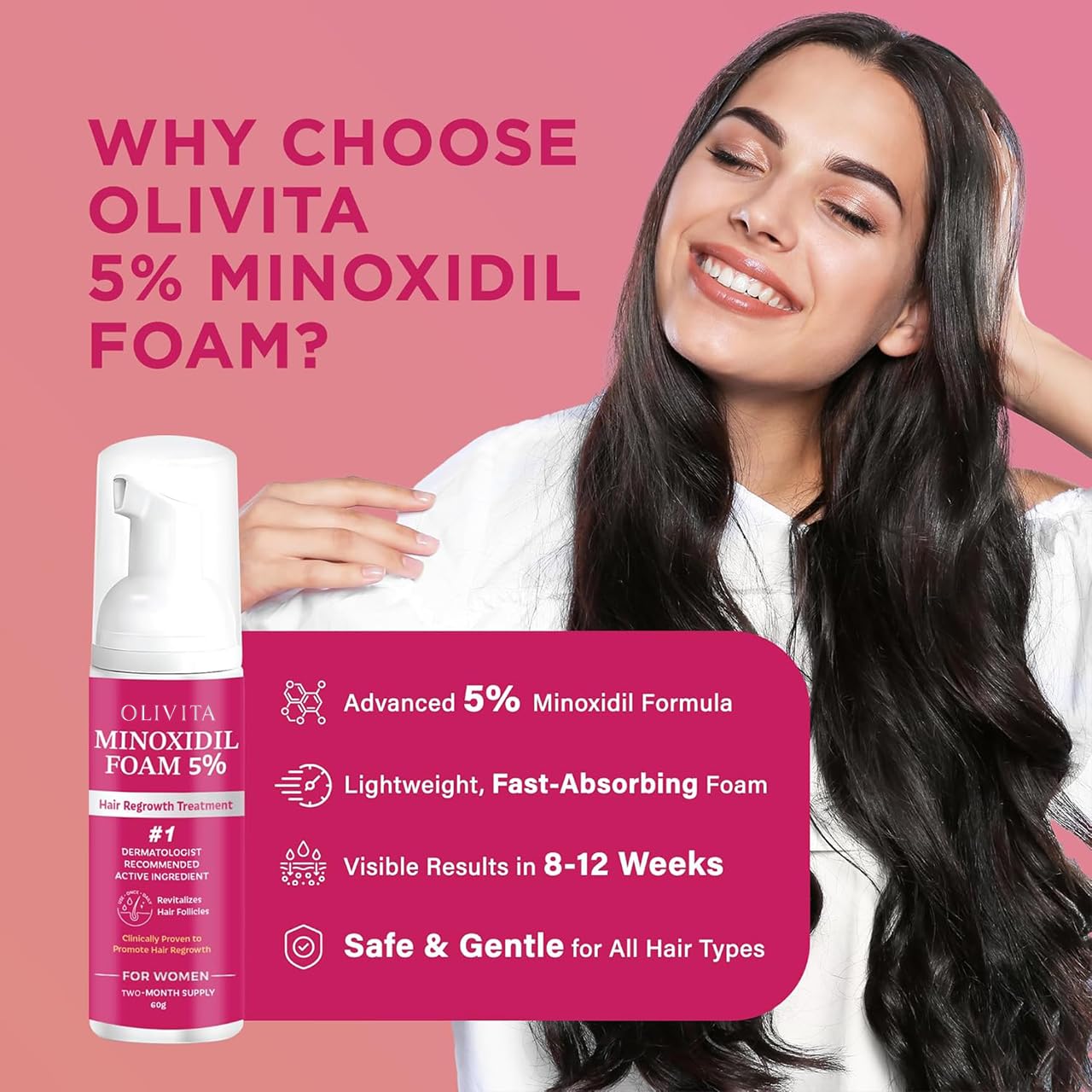 Close-up of hair density with OLIVITA for fuller look