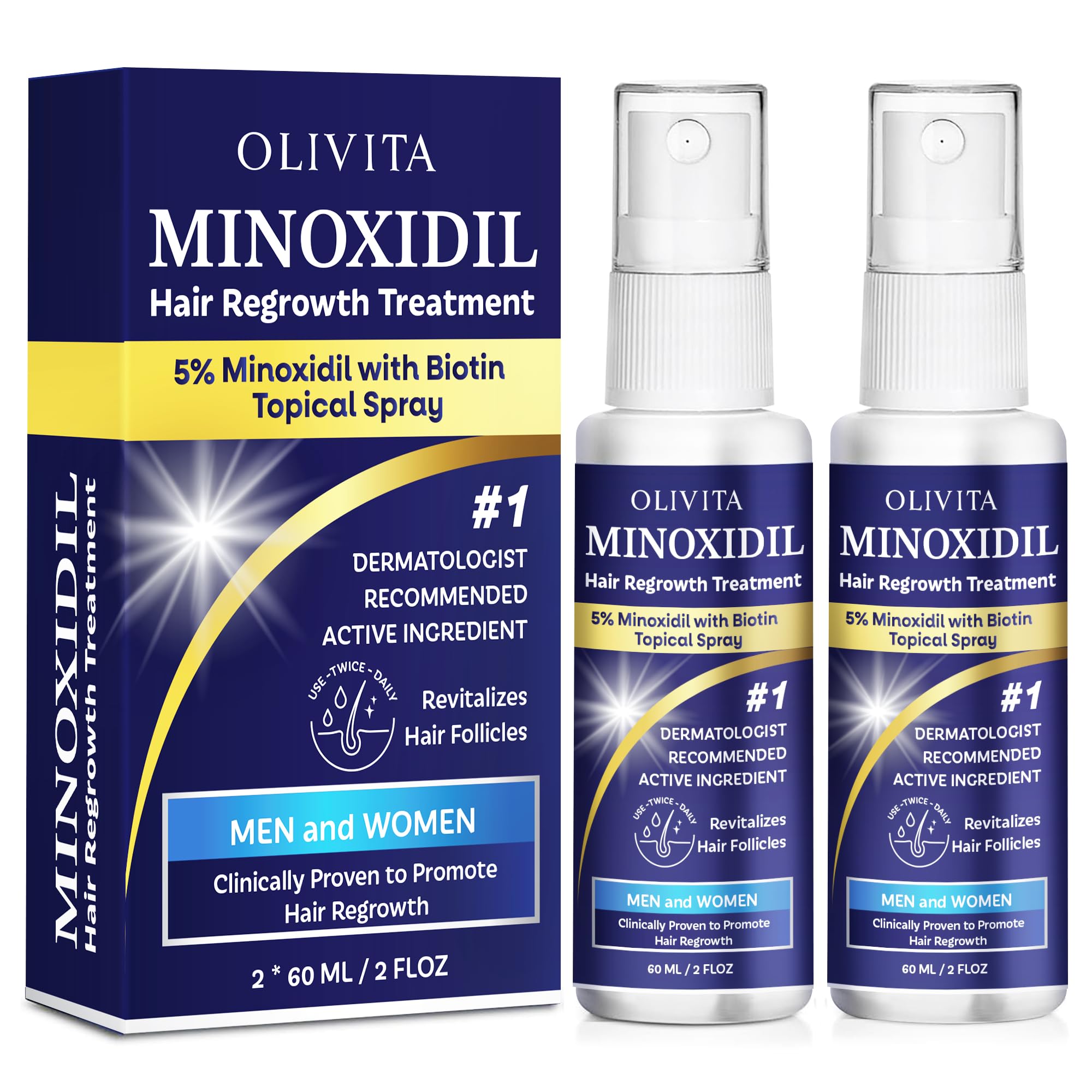 OLIVITA Minoxidil spray bottle close-up for scalp nourishment