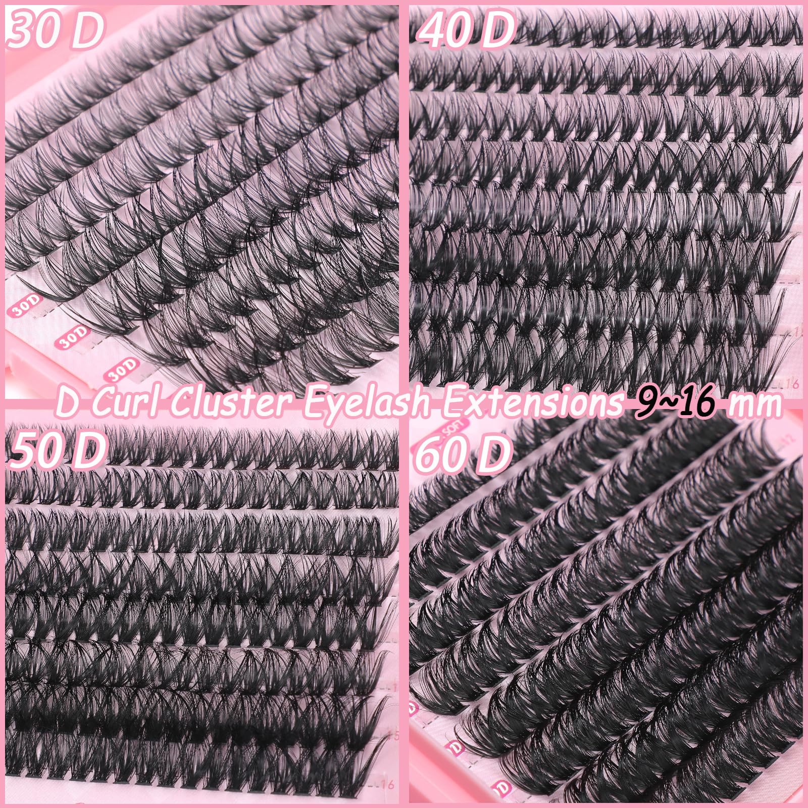 OLLAVO lash clusters kit 9-16mm mix demonstrates wispy and fluffy styles