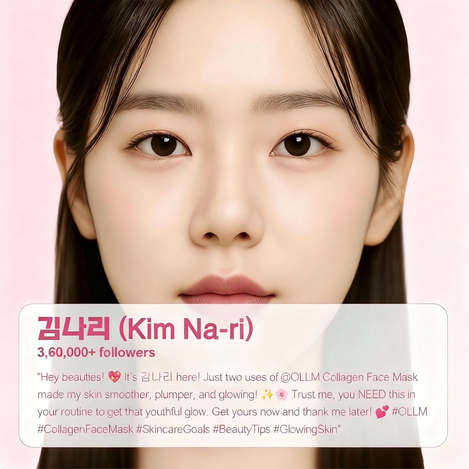 OLLM face mask sheets on face during application for better absorption.