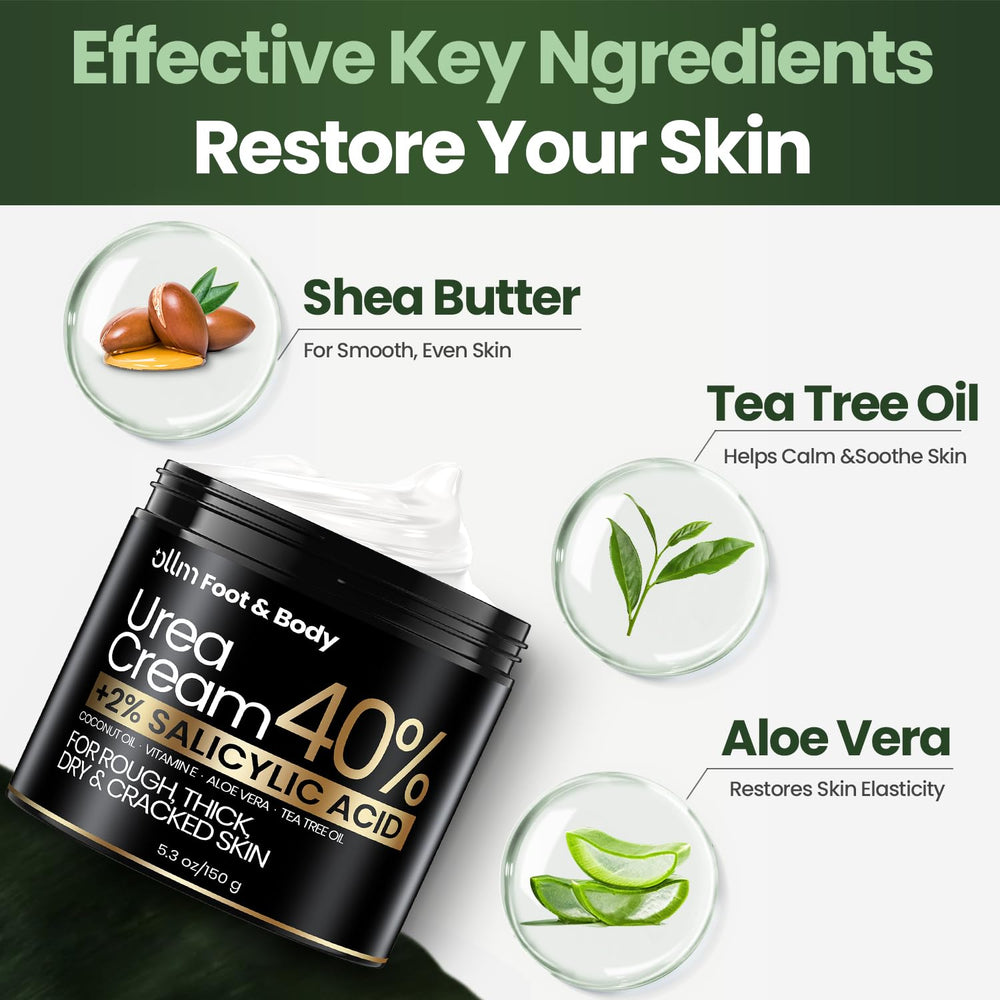 OLL M Urea Cream 40% applying on foot demonstrates quick absorption and relief.