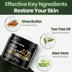 OLL M Urea Cream 40% applying on foot demonstrates quick absorption and relief.