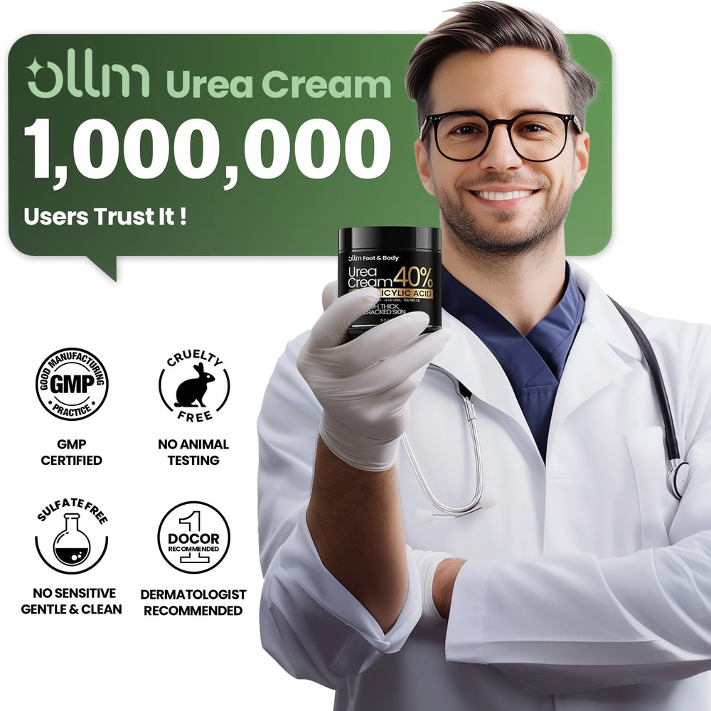 OLL M Urea Cream 40% callus removal detail shows exfoliating action.