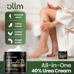 OLL M Urea Cream 40% texture close-up highlights creamy, fast-absorbing formula.