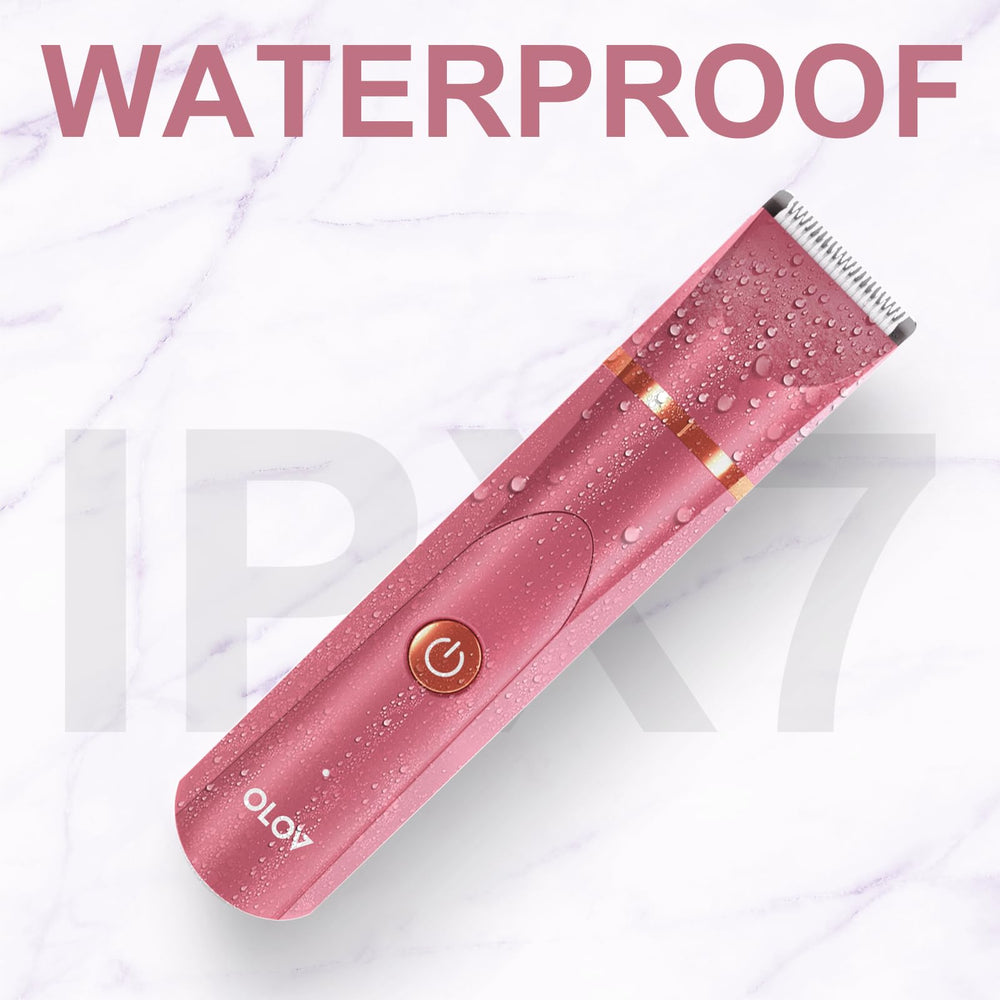 OLOV trimmer in shower cleanup scene demonstrating simple rinse after use