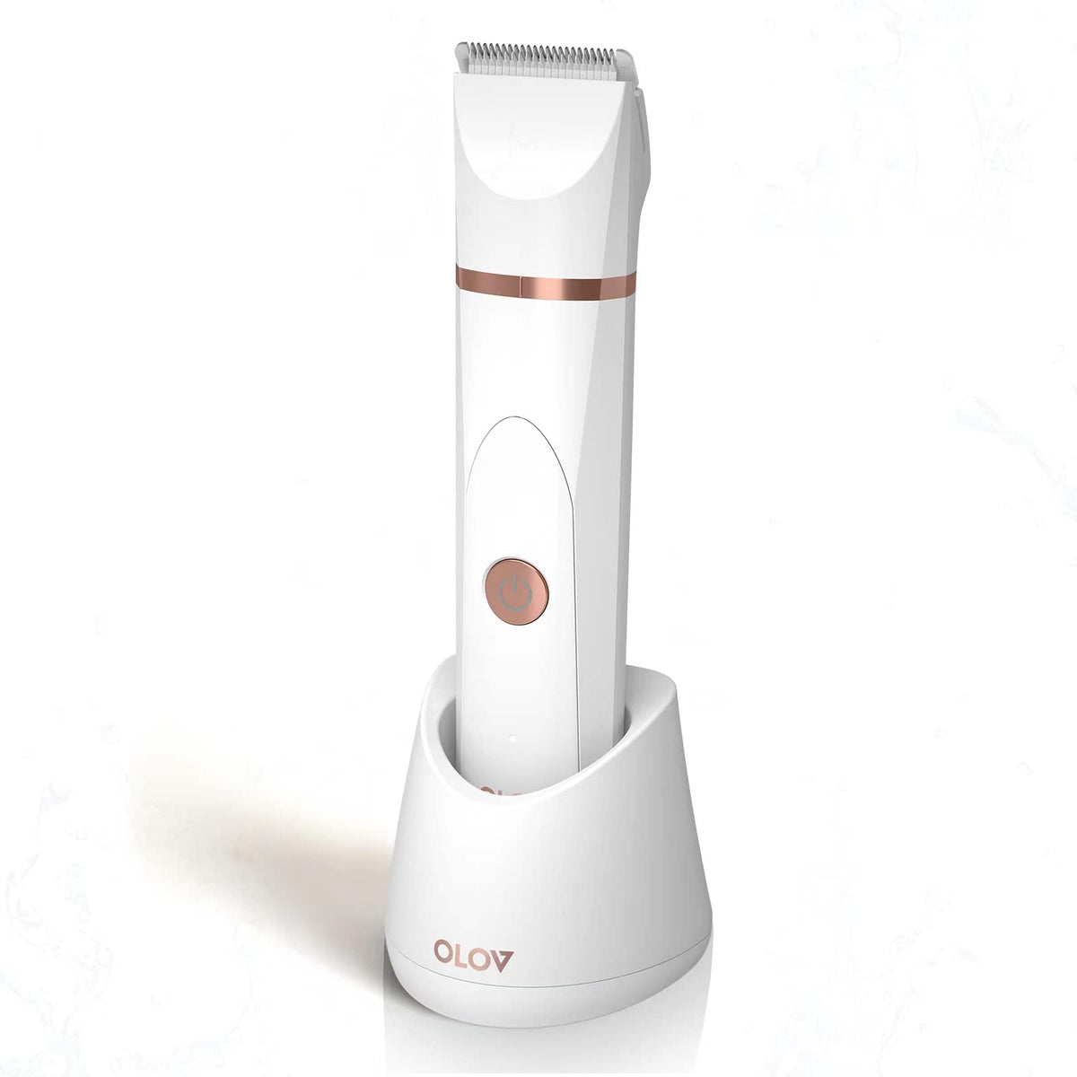 olov electric body hair trimmer in use for smooth below-the-waist grooming.