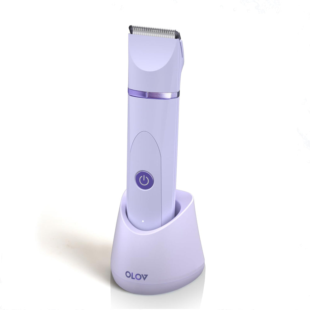 OLOV electric body hair trimmer in purple for versatile wet and dry grooming.