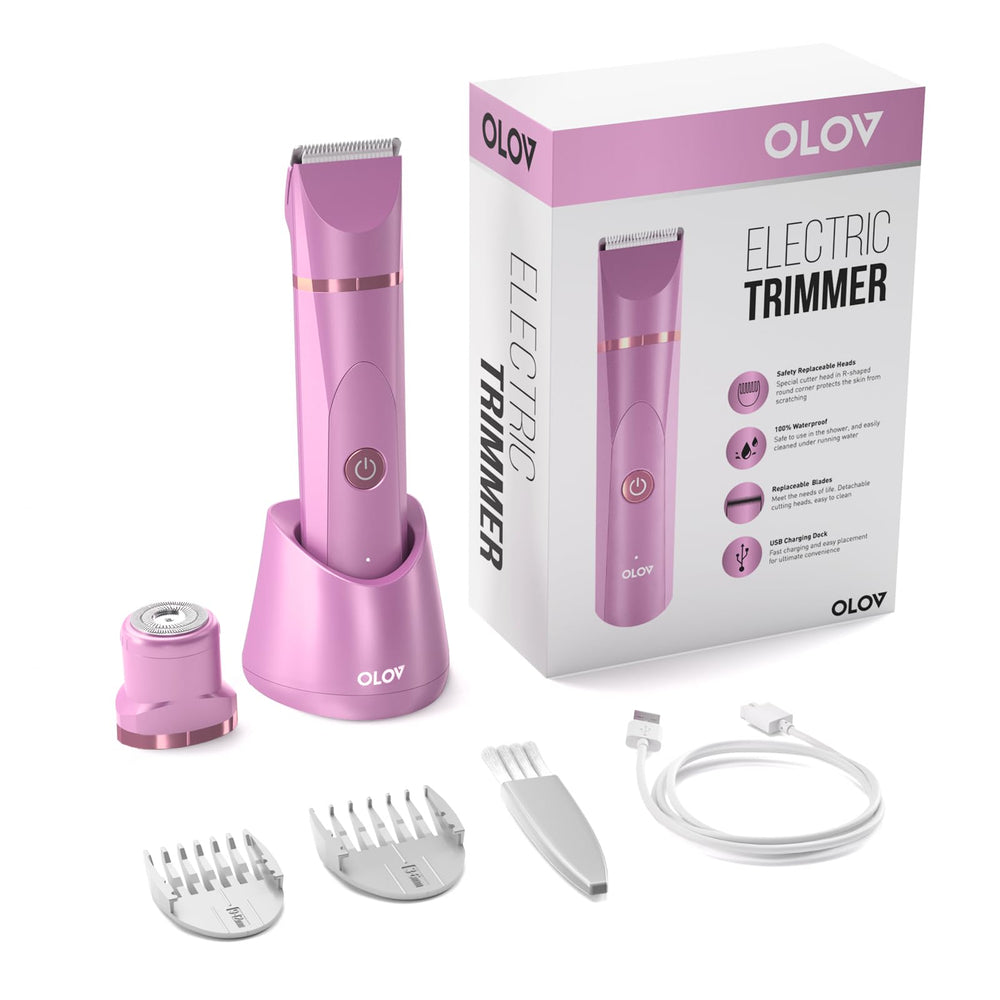 OLOV Groin Trimmer close-up highlighting ceramic blades for gentle trimming