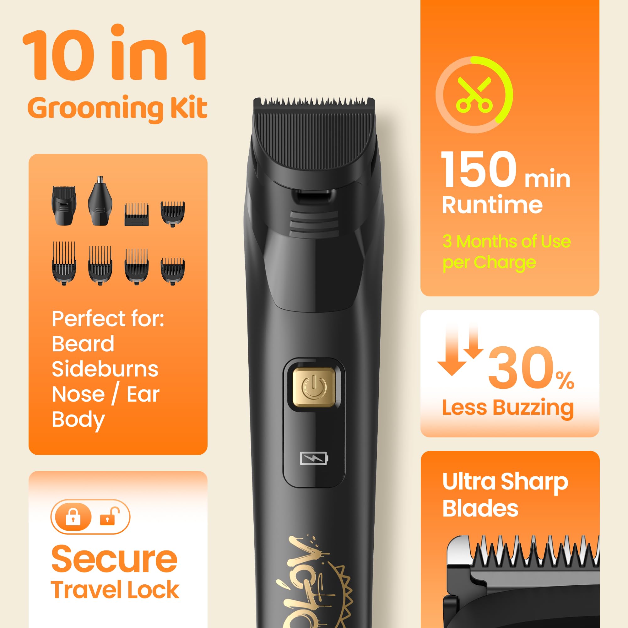 OLOV LITE trimmer in use for clean beard shaping and moustache detail.