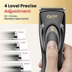 OLOV PROFESSIONAL clippers with adjustable length settings for customized trims.