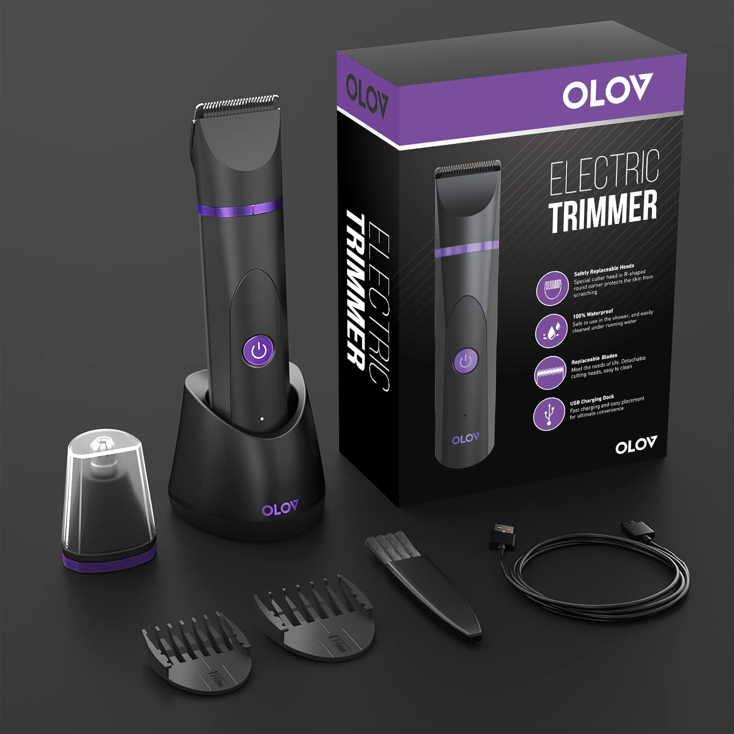 OLOV waterproof hygiene razor in black violet shows versatile all-over grooming