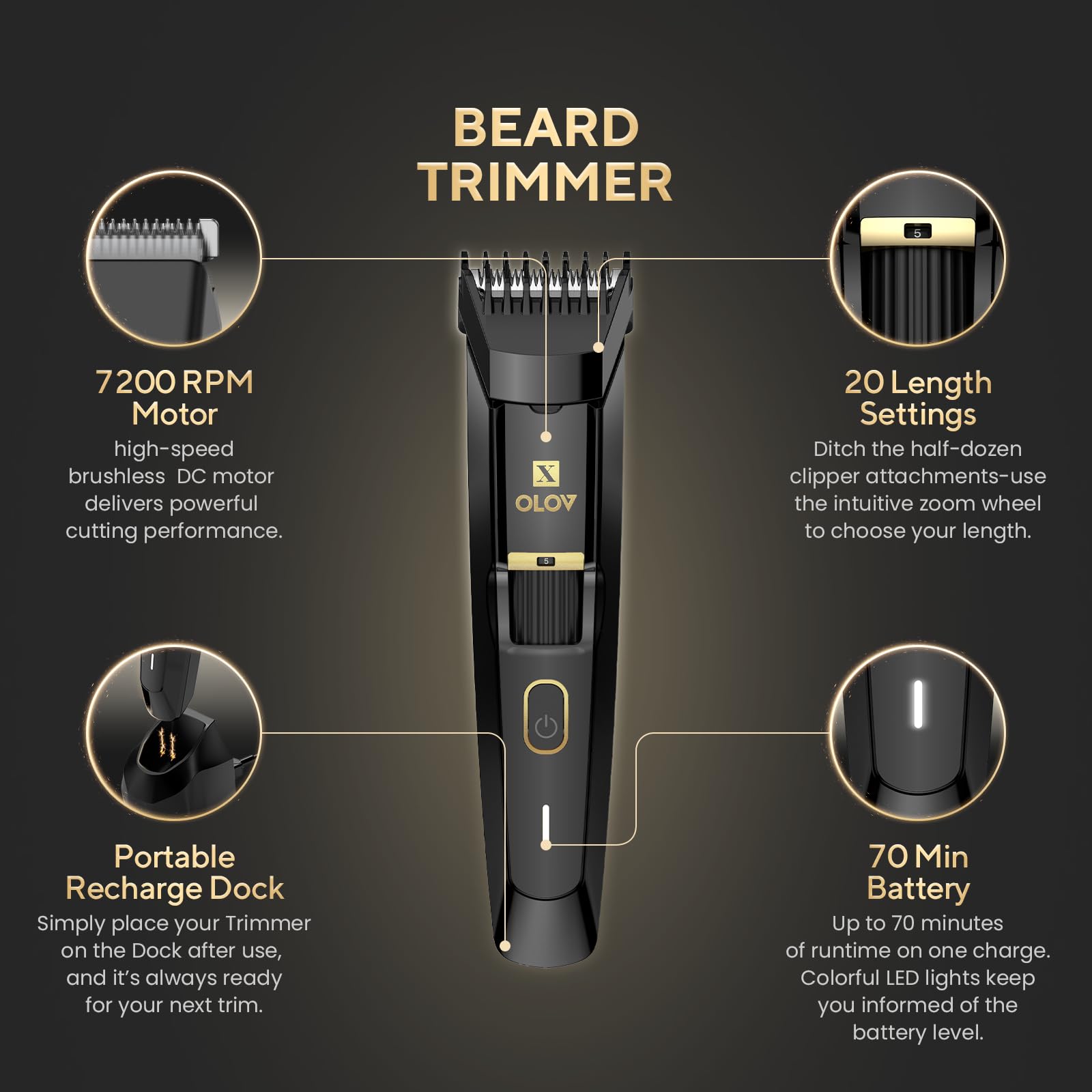 OLOV X cordless waterproof beard trimmer ready for wet or dry grooming.