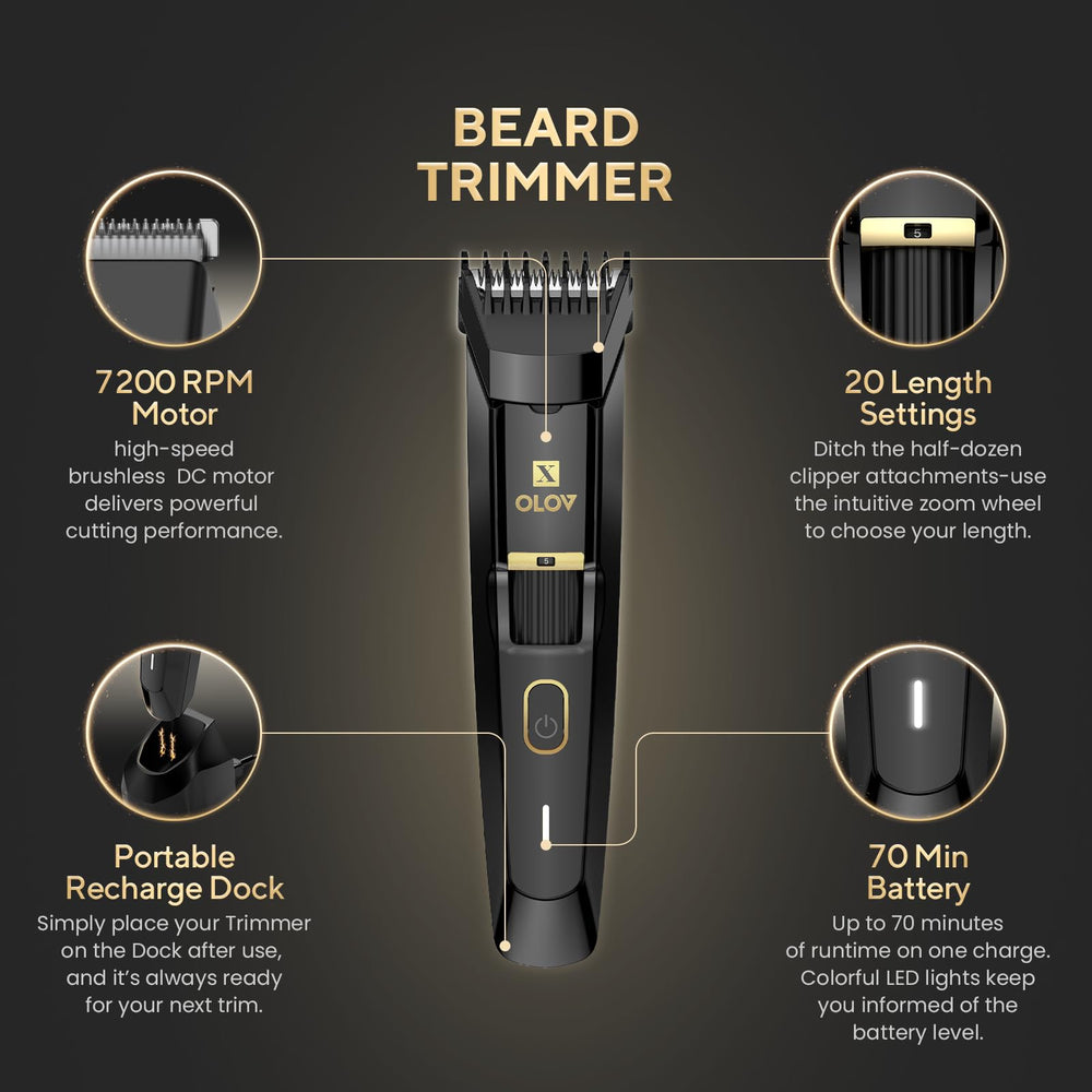 OLOV X cordless waterproof beard trimmer ready for wet or dry grooming.