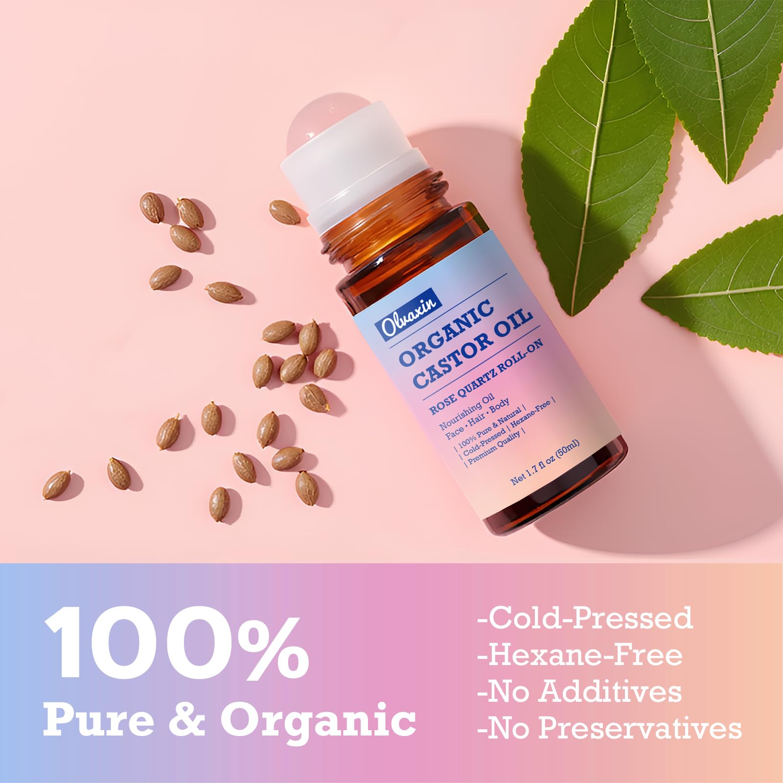 Olvaxin brown glass bottle preserves purity of organic castor oil.