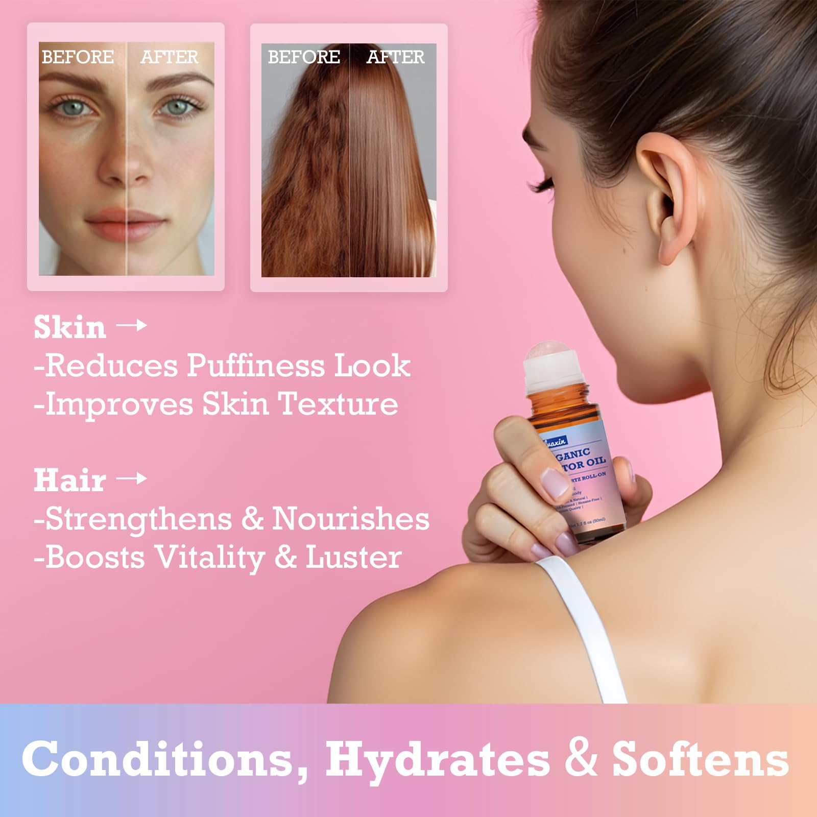 Olvaxin roll-on application close-up shows smooth, targeted distribution.