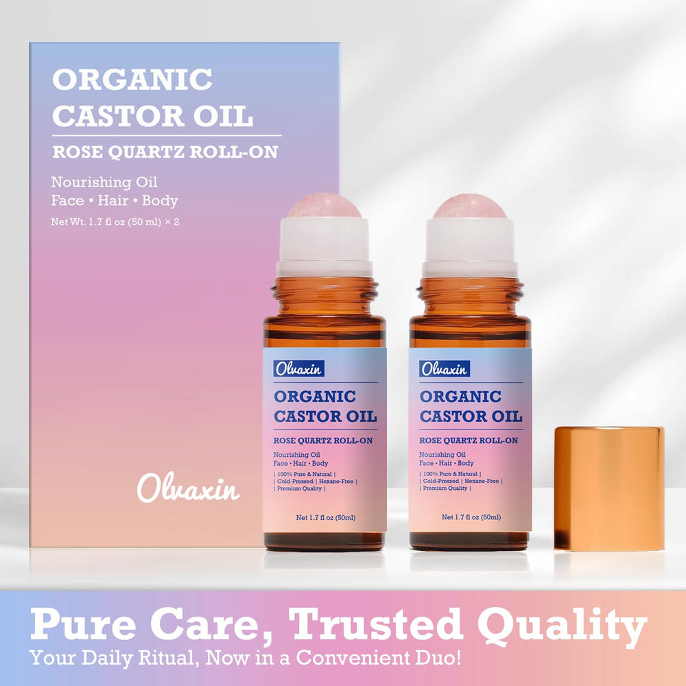 Olvaxin rose quartz roller head delivers precise, soothing application.