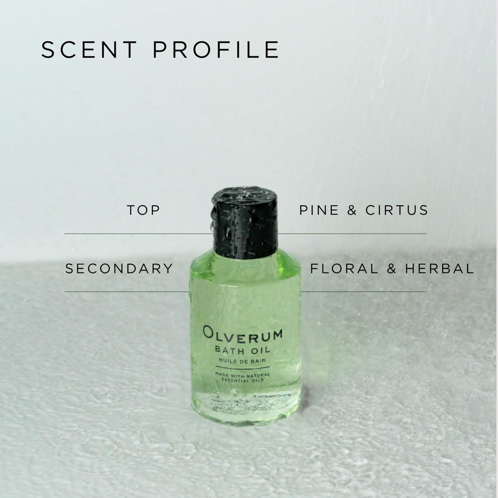 OLVERUM bath oil and towels set for a soothing night routine.