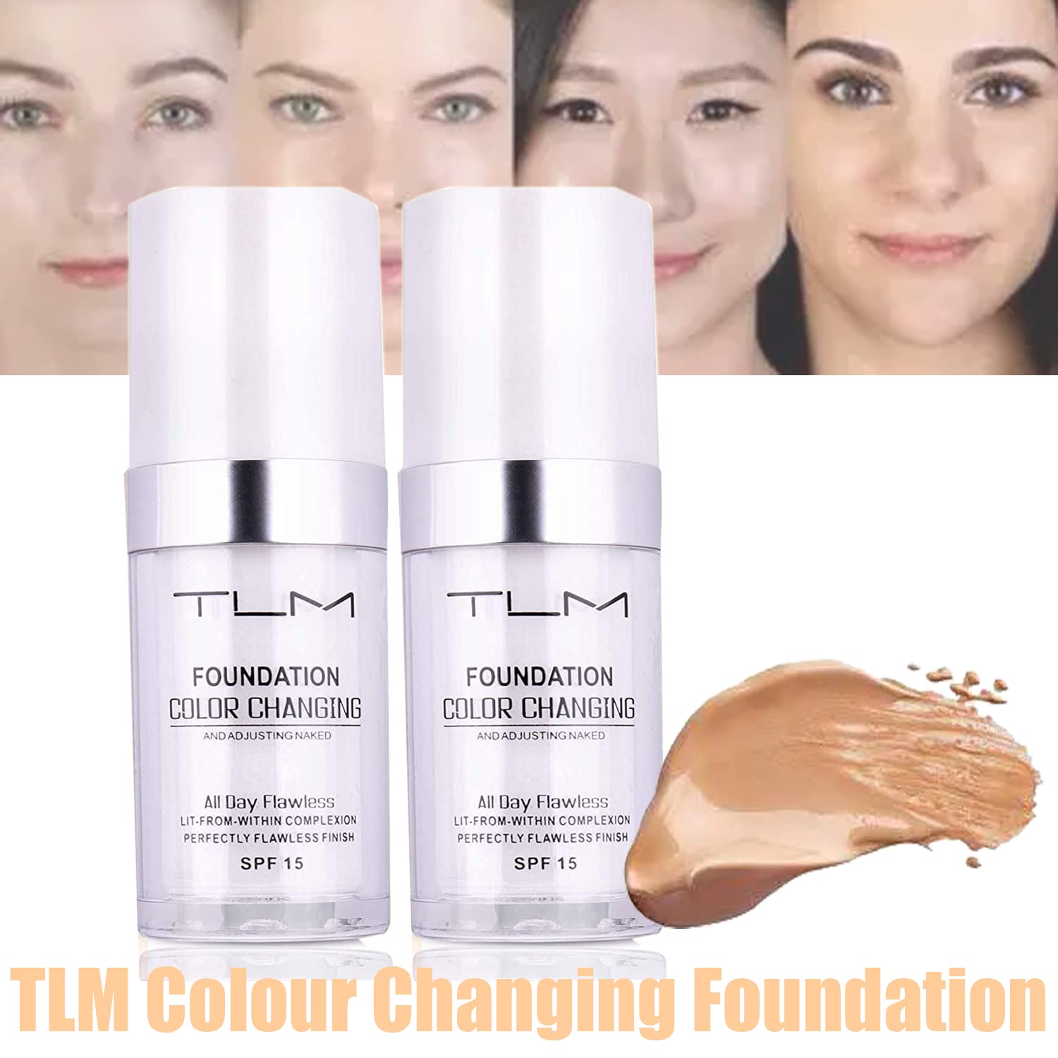 omaky tlm colour-changing swatch illustrates white-to-skin tone transition for natural coverage.