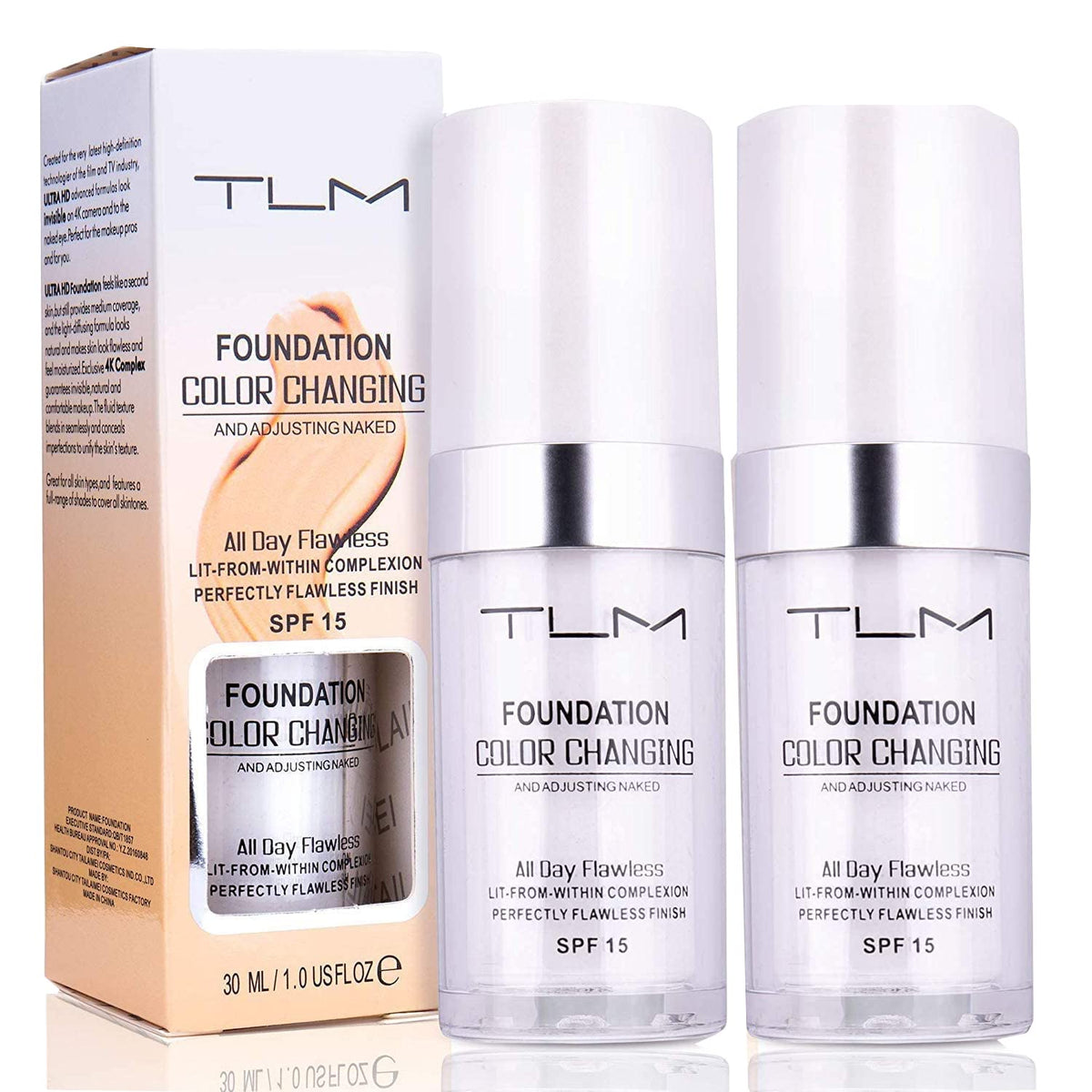 omaky 2pcs 30ml tlm foundation bottle shows sleek packaging and instant shade matching.