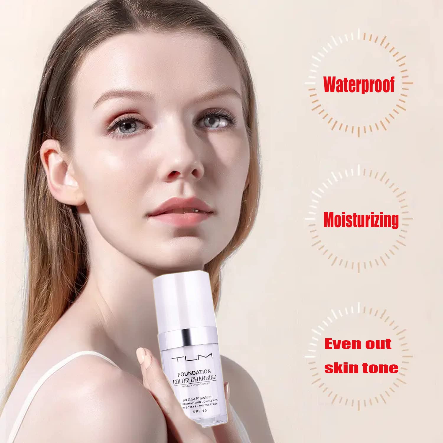 omaky self-adjusting formula demonstrated on diverse skin tones for balanced color.