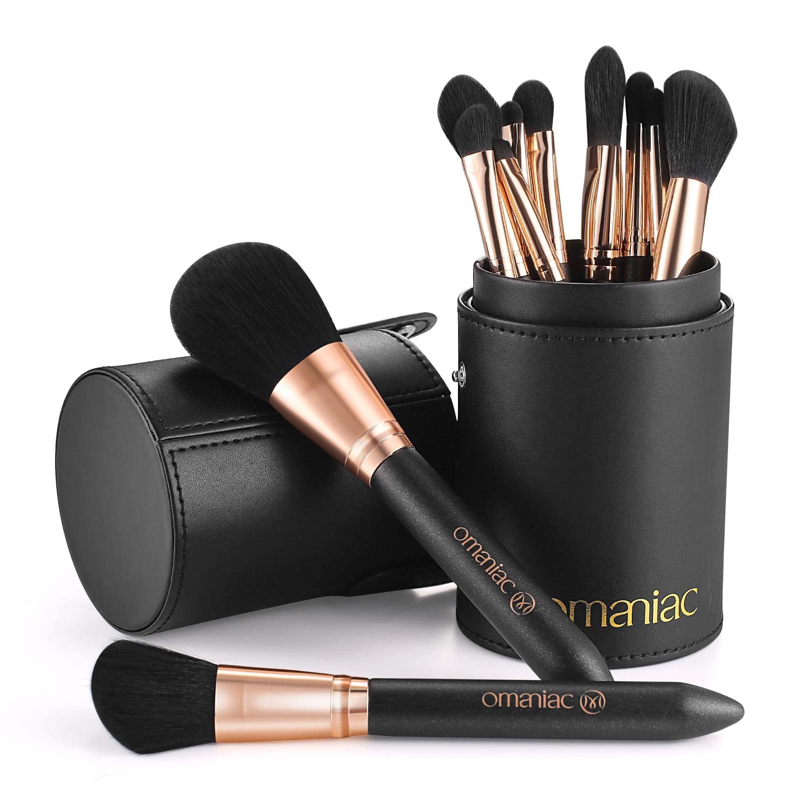 OMANIAC makeup brush set with pearlescent wood handles for precise application