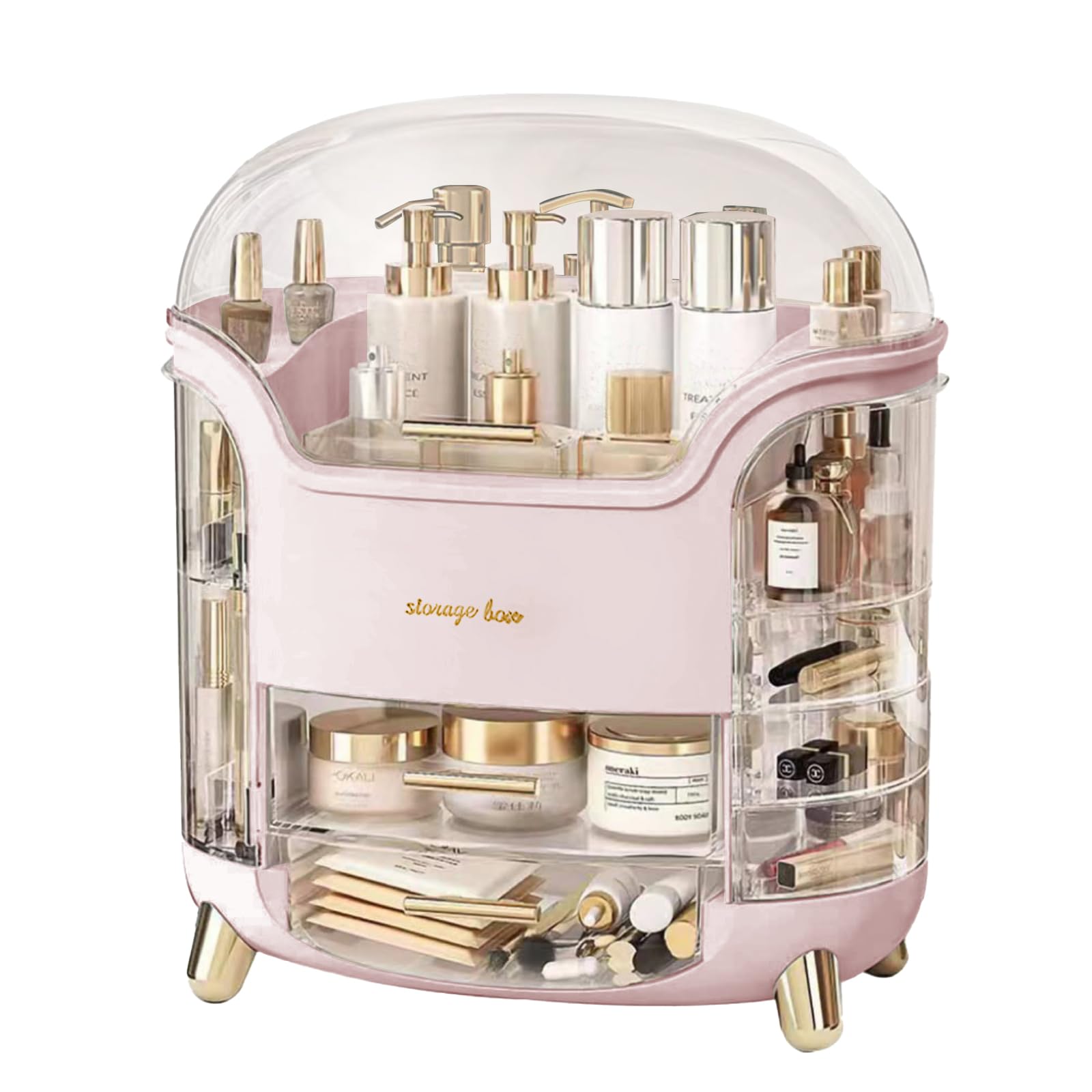 Omeily Upgrade large makeup organizer with clear cover showcases cosmetics for easy daily access.