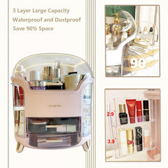Omeily Upgrade large makeup organizer is dustproof and waterproof for bathroom counters.