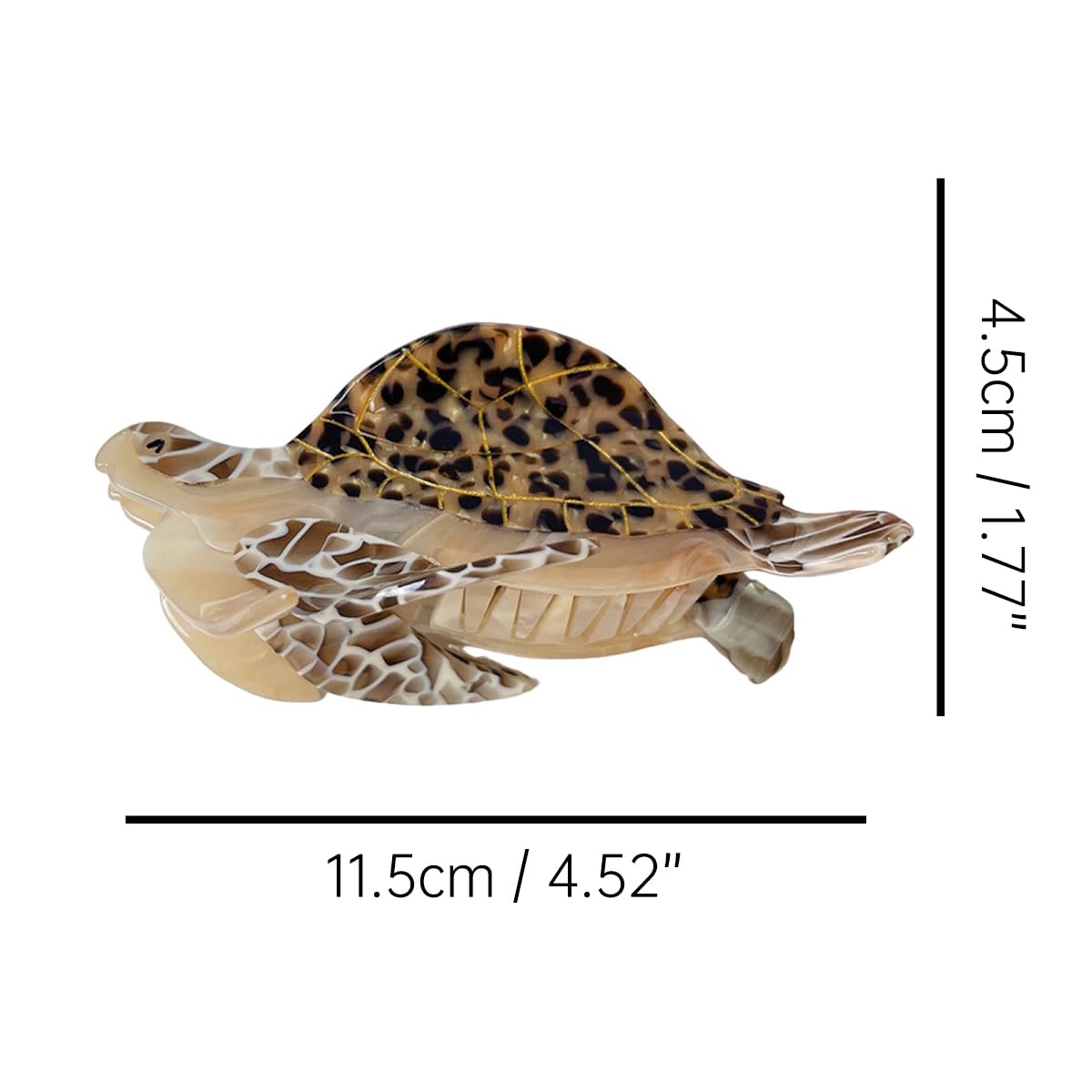 OMG Decor closeup of brown acetate sea turtle hair clip showing durable spring