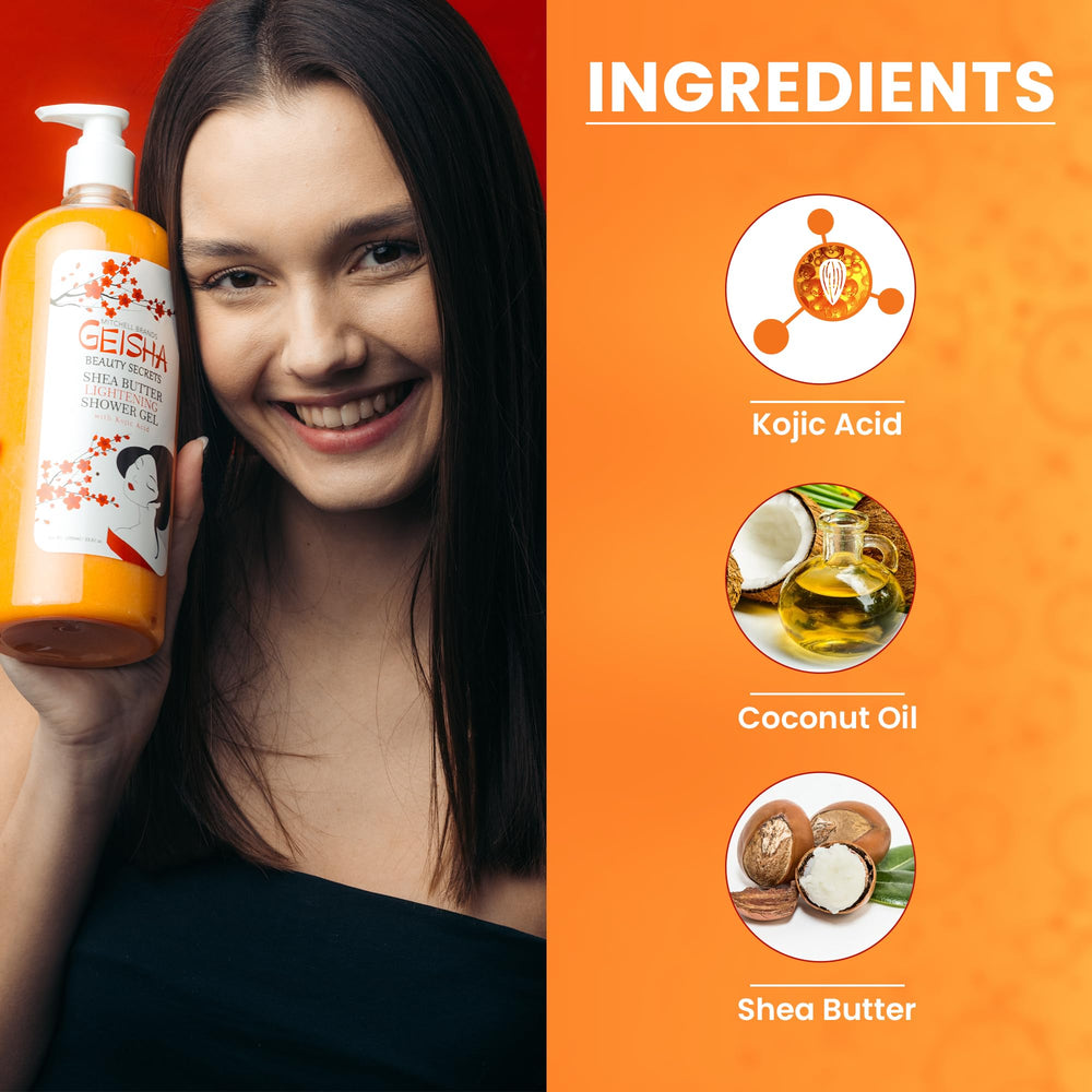 OMIC Geisha bottle back label lists usage and key skin benefits.