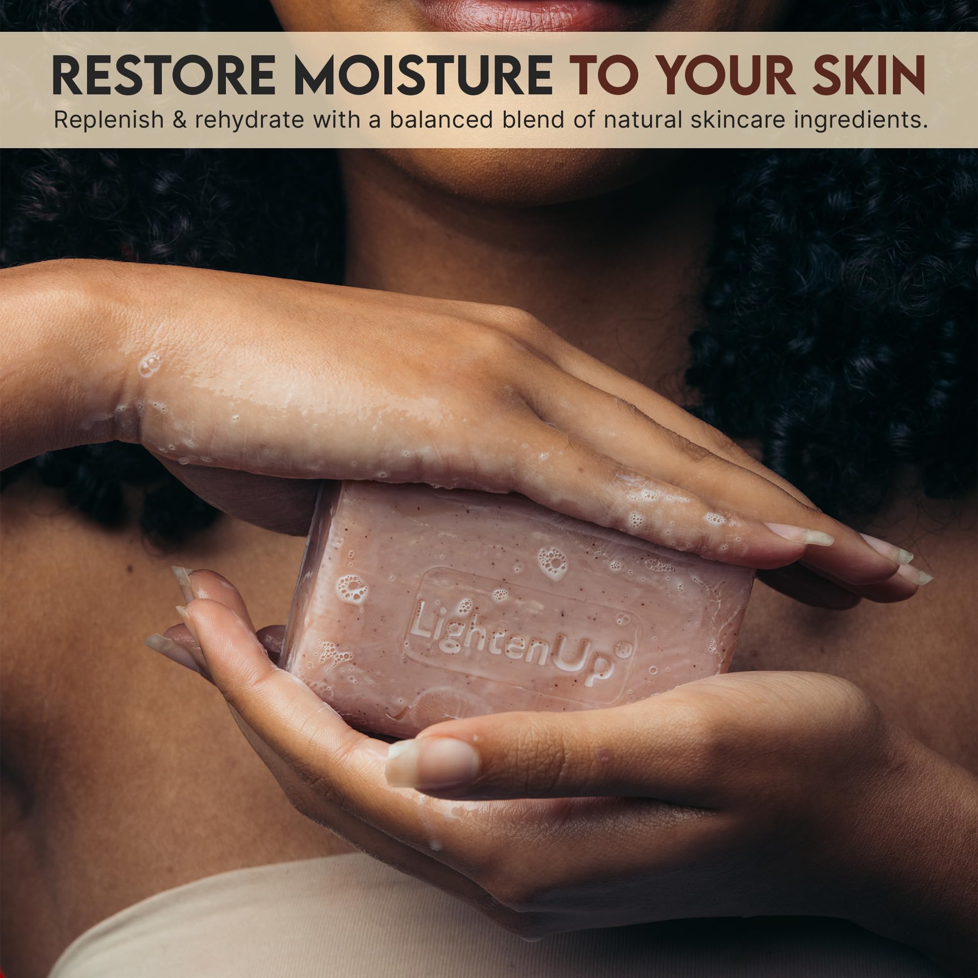 OMIC Lighten-Up apricot imagery highlights natural brightening with apricot-derived actives.