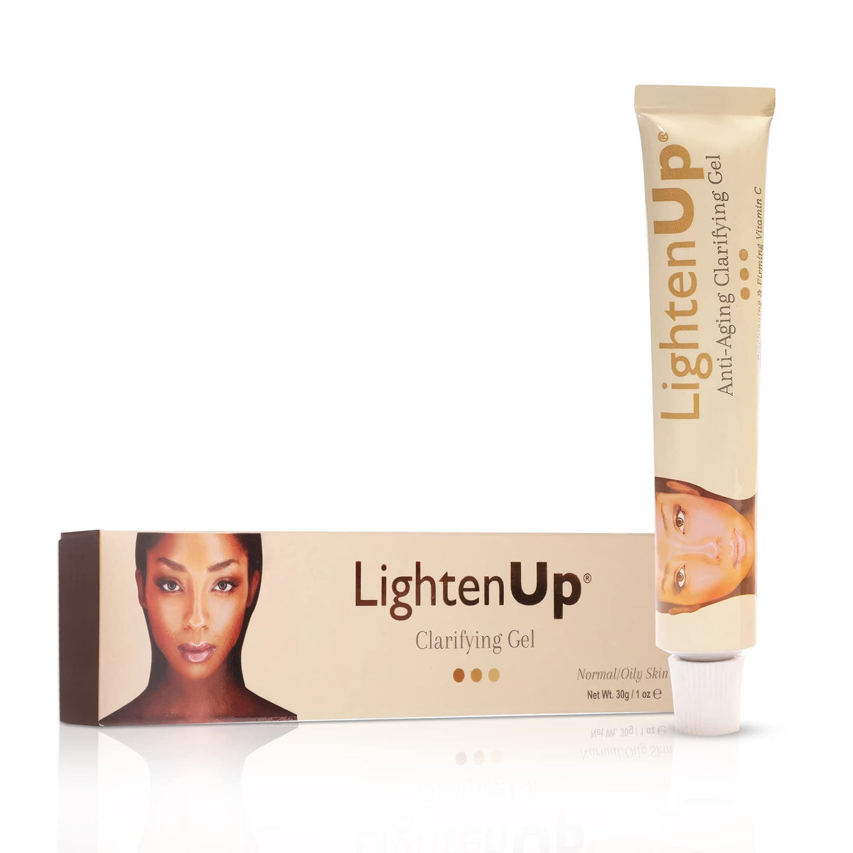 OMIC Lighten-Up gel bottle pour demonstrates fast-absorbing brightening for oily skin.