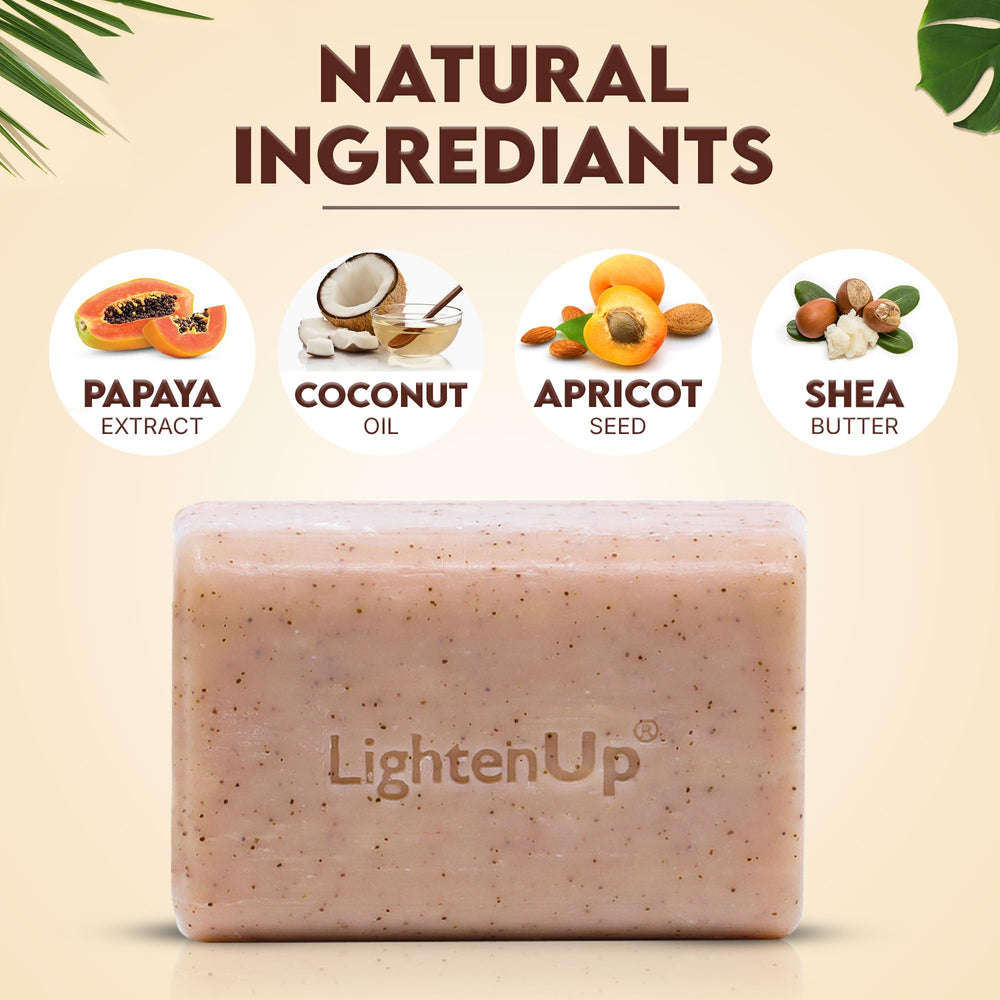 OMIC Lighten-Up lather on skin demonstrates creamy cleanse with exfoliation.